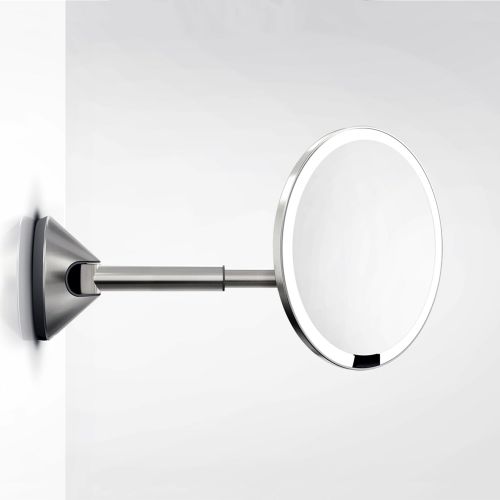 심플휴먼 simplehuman Sensor Lighted Makeup Vanity Mirror 8 Round Wall Mount, 5x Magnification, Stainless Steel, Rechargeable And Cordless