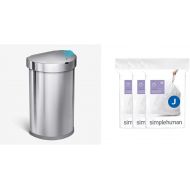 simplehuman 45 Liter / 12 Gallon Semi-Round Sensor Automatic Trash Can, Brushed Stainless Steel Plus 60 Pack Code J Liners