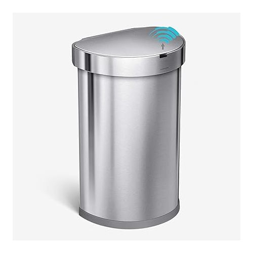 심플휴먼 simplehuman 45 Liter / 12 Gallon Semi-Round Sensor Automatic Trash Can, Brushed Stainless Steel Plus 60 Pack Code J Liners