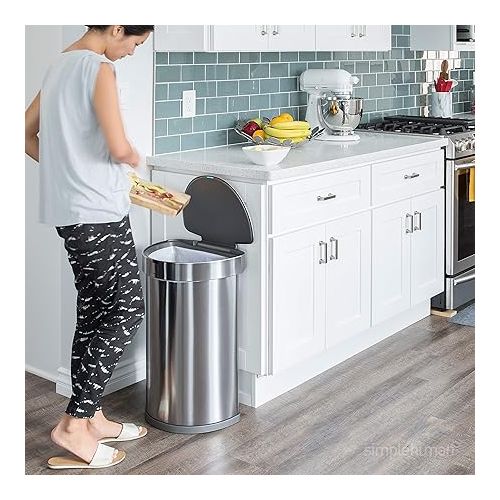 심플휴먼 simplehuman 45 Liter / 12 Gallon Semi-Round Sensor Automatic Trash Can, Brushed Stainless Steel Plus 60 Pack Code J Liners