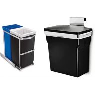 simplehuman 35 Liter / 9.3 Gallon Dual Compartment Under Counter Kitchen Cabinet Pull-Out Recycling Bin and Trash Can & 10 Liter / 2.6 Gallon in-Cabinet Trash Can Heavy-Duty Steel Frame, Black