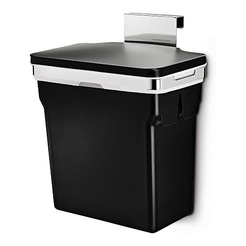 심플휴먼 simplehuman 35 Liter / 9.3 Gallon Dual Compartment Under Counter Kitchen Cabinet Pull-Out Recycling Bin and Trash Can & 10 Liter / 2.6 Gallon in-Cabinet Trash Can Heavy-Duty Steel Frame, Black