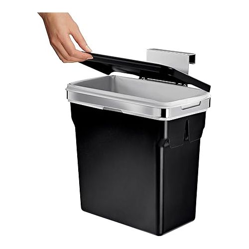심플휴먼 simplehuman 35 Liter / 9.3 Gallon Dual Compartment Under Counter Kitchen Cabinet Pull-Out Recycling Bin and Trash Can & 10 Liter / 2.6 Gallon in-Cabinet Trash Can Heavy-Duty Steel Frame, Black