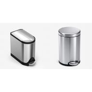 simplehuman 10 Liter Butterfly Lid Bathroom Step Trash Can and 4.5 Liter Round Bathroom Step Trash Can, Brushed Stainless Steel