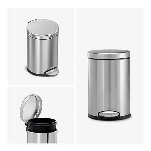 심플휴먼 simplehuman 10 Liter Butterfly Lid Bathroom Step Trash Can and 4.5 Liter Round Bathroom Step Trash Can, Brushed Stainless Steel