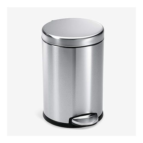 심플휴먼 simplehuman 10 Liter Butterfly Lid Bathroom Step Trash Can and 4.5 Liter Round Bathroom Step Trash Can, Brushed Stainless Steel