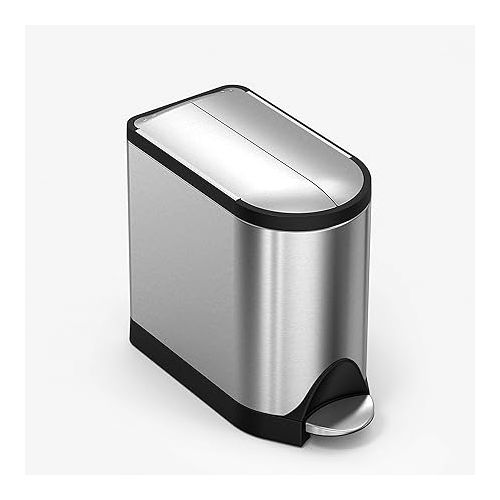 심플휴먼 simplehuman 10 Liter Butterfly Lid Bathroom Step Trash Can and 4.5 Liter Round Bathroom Step Trash Can, Brushed Stainless Steel