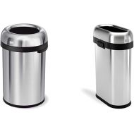 simplehuman 115 Liter / 30 Gallon Bullet Open Top Trash Can Commercial Grade Heavy Gauge, Brushed Stainless Steel and simplehuman 50 Liter / 13.2 Gallon Slim Open Top Trash Can, Commercial Grade Heavy Gauge Brushed Stainless Steel