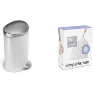 simplehuman 6 litre semi-round step can white steel | stainless steel lid + code B 90 pack liners