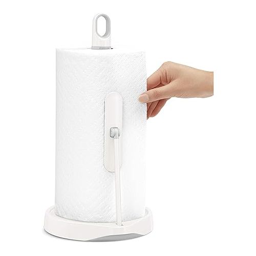 심플휴먼 simplehuman Tension Arm Standing Paper Towel Holder, White Stainless Steel