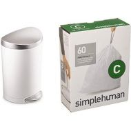 simplehuman 10 litre semi-round step can white steel | stainless steel lid + code C 60 pack liners