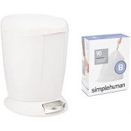 simplehuman 6 litre round step can white plastic + code B 90 pack liners