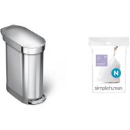 simplehuman 45 Liter / 12 Gallon Slim Hands-Free Kitchen Step Trash Can with Liner Rim, Brushed Stainless Steel & Code N Custom Fit Drawstring Trash Bags, 45-50 Liter / 12-13 Gallon, White, 20 Liners