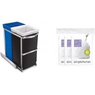 simplehuman 35 Liter / 9.3 Gallon Dual Compartment Under Counter Kitchen Cabinet Pull-Out Recycling Bin and Trash Can & Code G Custom Fit Drawstring Trash Bags, 60 Pack, White, 60 Count