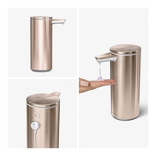 심플휴먼 simplehuman 9 oz. Touch-Free Rechargeable Sensor Liquid Soap Pump Dispenser, Rose Gold Stainless Steel Lavender Moisturizing Liquid Hand Soap Refill Pouch, 34 Fl. Oz.