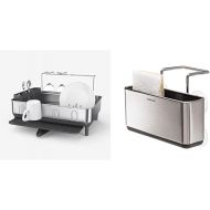 simplehuman Kitchen Dish Drying Rack and Slim Sink Caddy Sponge Holder Bundle, Stainless Steel