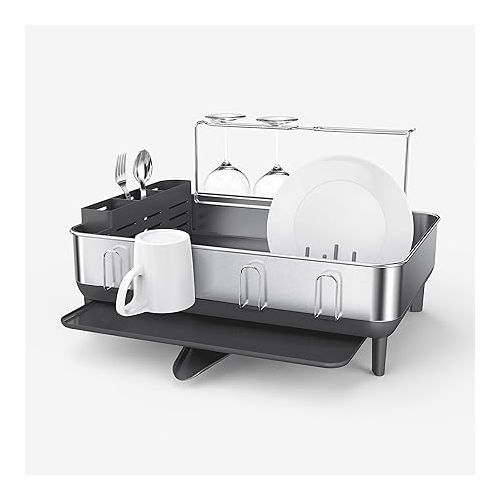 심플휴먼 simplehuman Kitchen Dish Drying Rack and Slim Sink Caddy Sponge Holder Bundle, Stainless Steel