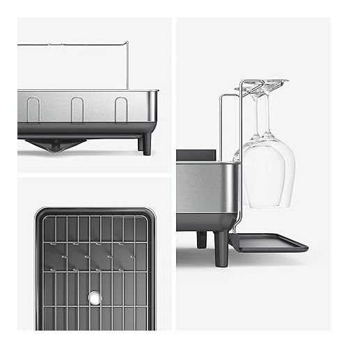 심플휴먼 simplehuman Kitchen Dish Drying Rack and Slim Sink Caddy Sponge Holder Bundle, Stainless Steel