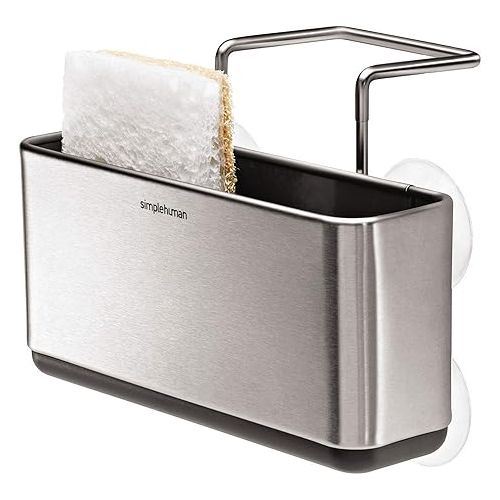 심플휴먼 simplehuman Kitchen Dish Drying Rack and Slim Sink Caddy Sponge Holder Bundle, Stainless Steel