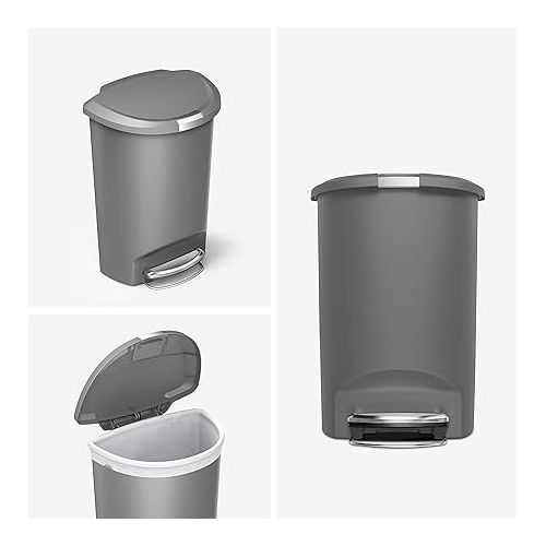 심플휴먼 simplehuman 50 Liter / 13 Gallon Semi-Round Kitchen Step Trash Can, Grey Plastic
