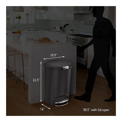 심플휴먼 simplehuman 50 Liter / 13 Gallon Semi-Round Kitchen Step Trash Can, Grey Plastic