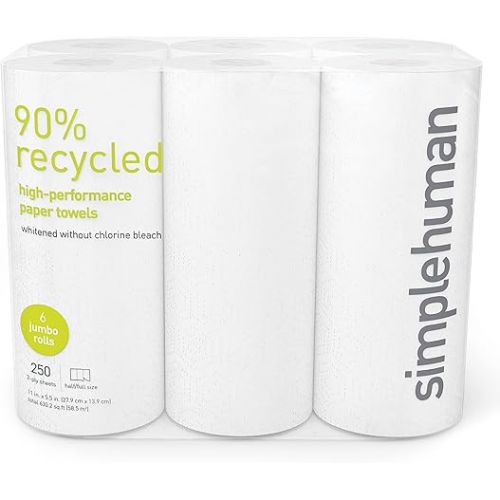 심플휴먼 simplehuman 90% Recycled High-Performance Paper Towels, 12 Rolls