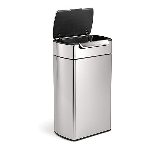 심플휴먼 DISCONTINUED simplehuman 40 Liter / 10.6 Gallon Stainless Steel Touch-Bar Kitchen Trash Can, Brushed Stainless Steel, ADA-Compliant