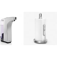 simplehuman 8 oz. Touch-Free Sensor Liquid Soap Pump Dispenser with Soap Sample, Brushed Nickel & Tension Arm Standing Paper Towel Holder, Brushed Stainless Steel