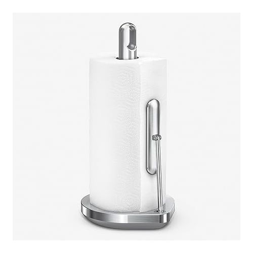 심플휴먼 simplehuman 8 oz. Touch-Free Sensor Liquid Soap Pump Dispenser with Soap Sample, Brushed Nickel & Tension Arm Standing Paper Towel Holder, Brushed Stainless Steel