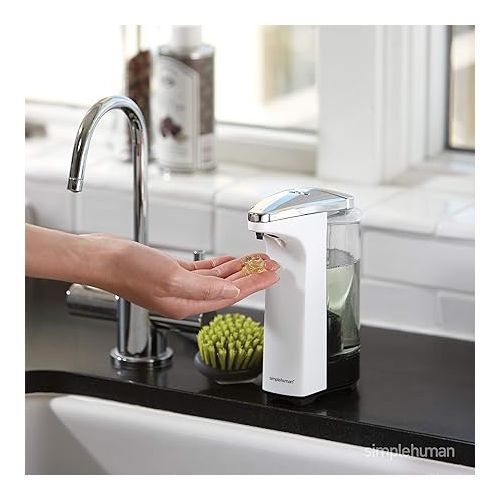 심플휴먼 simplehuman 8 oz. Touch-Free Sensor Liquid Soap Pump Dispenser with Soap Sample, Brushed Nickel & Tension Arm Standing Paper Towel Holder, Brushed Stainless Steel