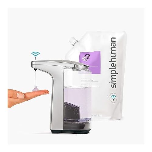 심플휴먼 simplehuman 8 oz. Touch-Free Sensor Liquid Soap Pump Dispenser with Soap Sample, Brushed Nickel & Tension Arm Standing Paper Towel Holder, Brushed Stainless Steel