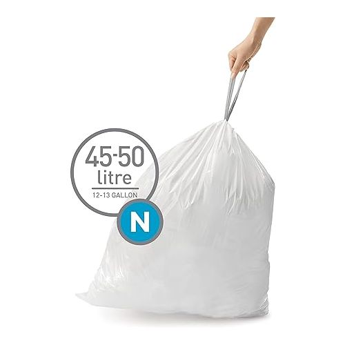 심플휴먼 simplehuman Code N Custom Fit Drawstring Trash Bags in Dispenser Packs, 20 Count, 45-50 Liter / 12-13 Gallon, White (Pack of 5)