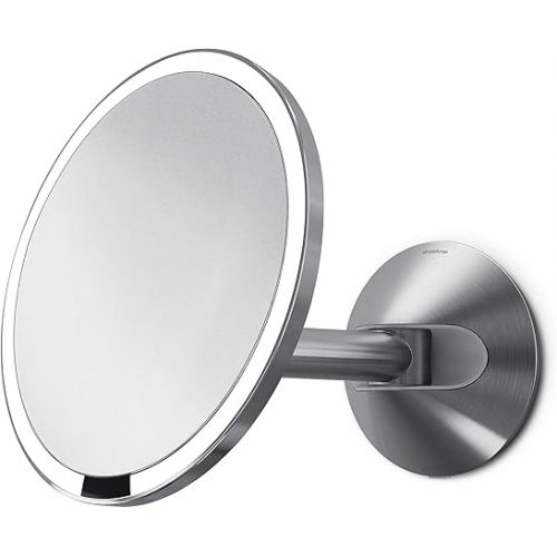 심플휴먼 simplehuman ST3003 20cm Wall Mount Hard-Wired Sensor Mirror, Light Up Bathroom Makeup Magnifying Mirror, 5x Magnification, Telescopic Swing Arm, LED Tru-Lux Light System, Brushed Stainless Steel