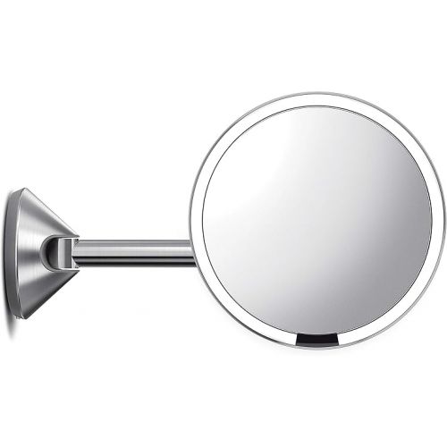 심플휴먼 simplehuman ST3003 20cm Wall Mount Hard-Wired Sensor Mirror, Light Up Bathroom Makeup Magnifying Mirror, 5x Magnification, Telescopic Swing Arm, LED Tru-Lux Light System, Brushed Stainless Steel