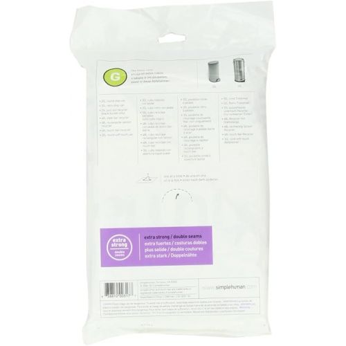 심플휴먼 simplehuman Code G Custom Fit Drawstring Trash Bags in Dispenser Packs, 30 Liter / 8 Gallon, White - 20 Liners