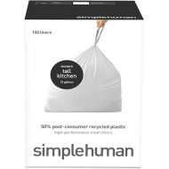 simplehuman 50% Post-Consumer Recycled Tall Kitchen Drawstring Trash Bags, 13 Gal, 100 Count