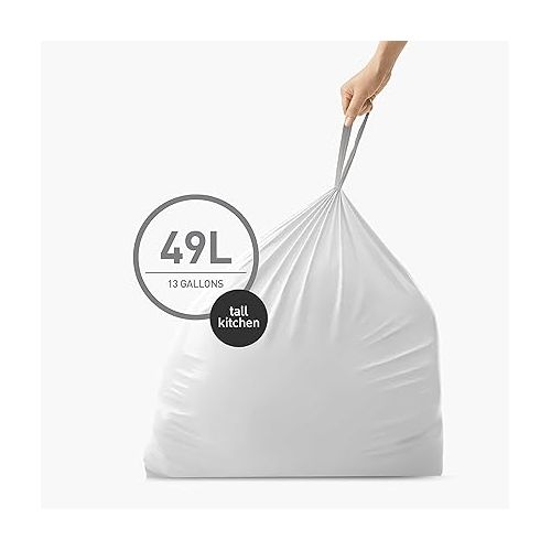 심플휴먼 simplehuman 50% Post-Consumer Recycled Tall Kitchen Drawstring Trash Bags, 13 Gal, 100 Count