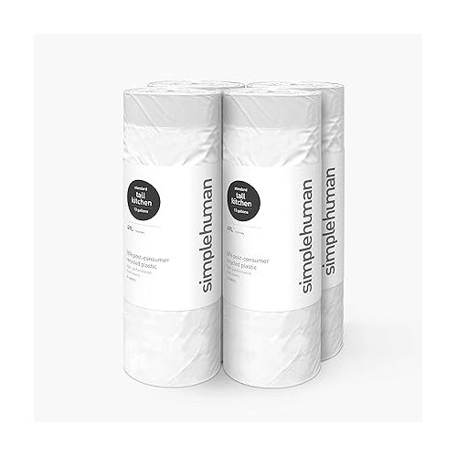 심플휴먼 simplehuman 50% Post-Consumer Recycled Tall Kitchen Drawstring Trash Bags, 13 Gal, 100 Count