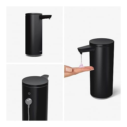 심플휴먼 simplehuman 9 oz. Touch-Free Rechargeable Sensor Liquid Soap Pump Dispenser, Matte Black