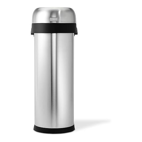 심플휴먼 simplehuman 50 Liter / 13.2 Gallon Slim Open Top Trash Can, Commercial Grade Heavy Gauge Brushed Stainless Steel