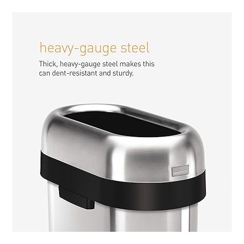 심플휴먼 simplehuman 50 Liter / 13.2 Gallon Slim Open Top Trash Can, Commercial Grade Heavy Gauge Brushed Stainless Steel