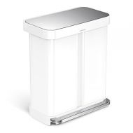 simplehuman Large Kitchen Double Trash Can with Lid, Touchless, Recycle Bin + Waste Basket, 58 Liter / 15.3 Gallon, White Stainless Steel