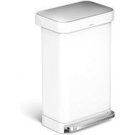 simplehuman 45 Liter Rectangular Hands-Free Kitchen Step Soft-Close Lid Trash can, White Stainless Steel