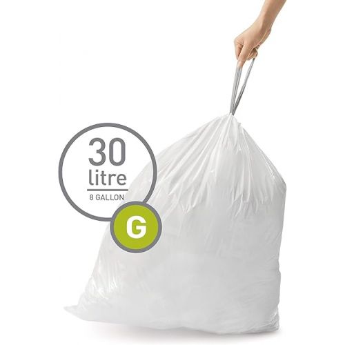 심플휴먼 simplehuman Code J Custom Fit Trash Can Liner, 3 refill packs (60 Count), 30-45 Liter / 8-12 Gallon