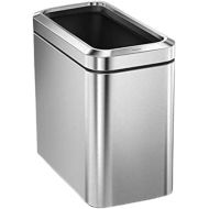 simplehuman 25 Liter / 6.6 Gallon Slim Open Top Small Trash Can, Commercial Grade Heavy Gauge Office Trash Can, Brushed Stainless Steel