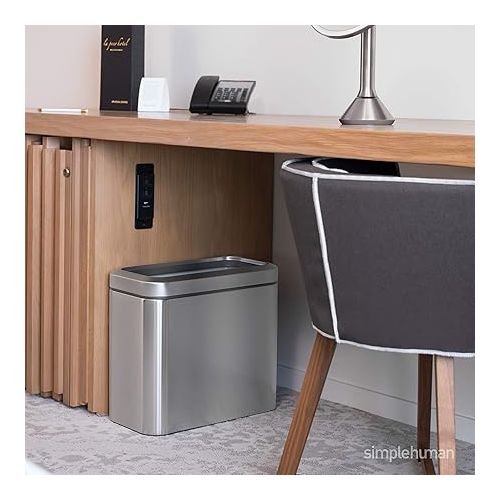 심플휴먼 simplehuman 25 Liter / 6.6 Gallon Slim Open Top Small Trash Can, Commercial Grade Heavy Gauge Office Trash Can, Brushed Stainless Steel