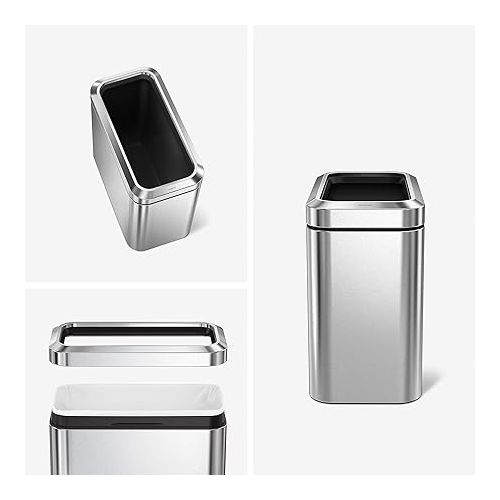 심플휴먼 simplehuman 25 Liter / 6.6 Gallon Slim Open Top Small Trash Can, Commercial Grade Heavy Gauge Office Trash Can, Brushed Stainless Steel