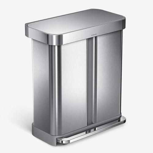 심플휴먼 [아마존베스트]Simplehuman simplehuman 58 Liter / 15.3 Gallon Stainless Steel Dual Compartment Rectangular Kitchen Step Trash Can Recycler with Liner Pocket, Brushed Stainless Steel.