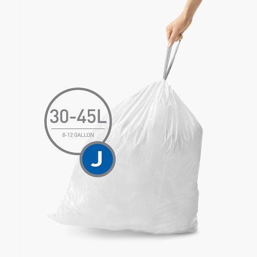 심플휴먼 [아마존베스트]Simplehuman simplehuman Code J Custom Fit Drawstring Trash Bags, 30-45Liter / 8-12 Gallon, 3 Refill Packs (60 Count)