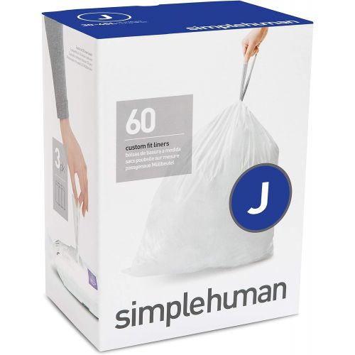 심플휴먼 [아마존베스트]Simplehuman simplehuman Code J Custom Fit Drawstring Trash Bags, 30-45Liter / 8-12 Gallon, 3 Refill Packs (60 Count)